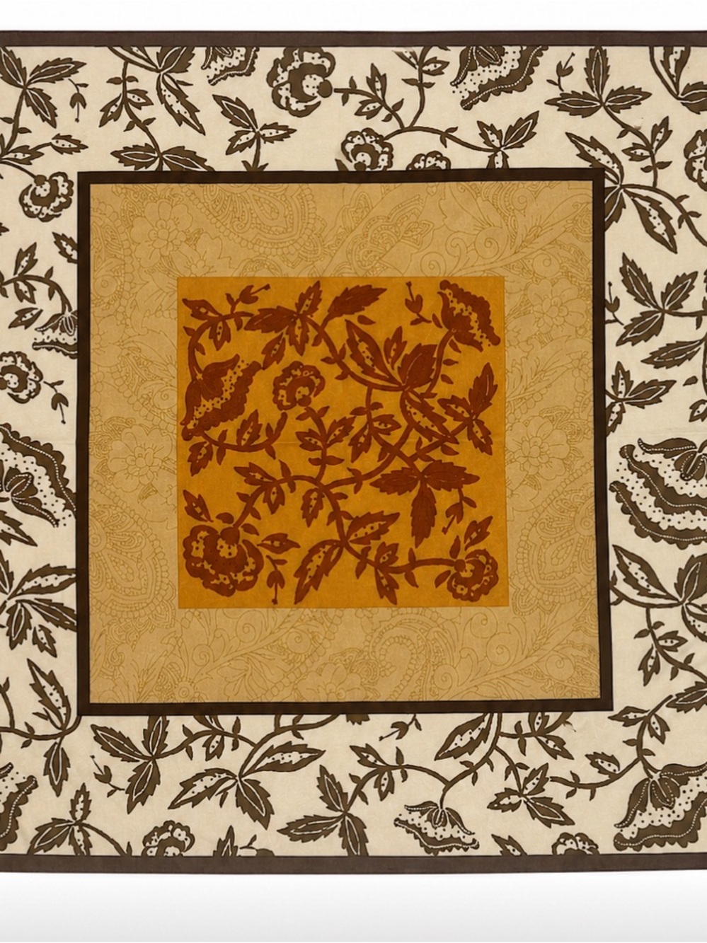 LIZ CLAIBORNE 100% Silk Scarf | Brown Cream Rust Floral | Square Scarf Purse Tie